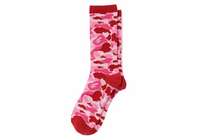 Pre-owned Bape Abc Camo Jacquard Socks In Pink