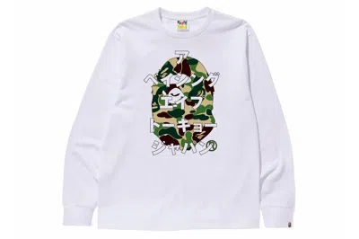 Pre-owned Bape Abc Camo Japanese Letters Long Sleeve Tee White/green
