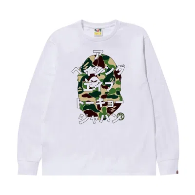 Pre-owned Bape Abc Camo Japanese Letters Long-sleeve Tee 'white/green' | Men's Size Xl