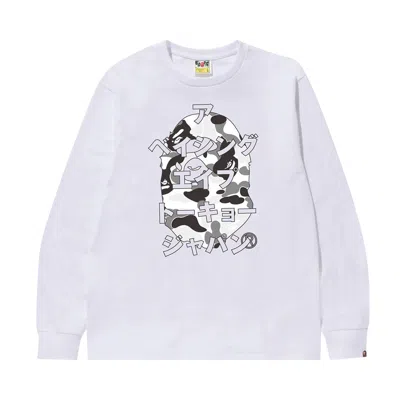 Pre-owned Bape Abc Camo Japanese Letters Long-sleeve Tee 'white/grey'