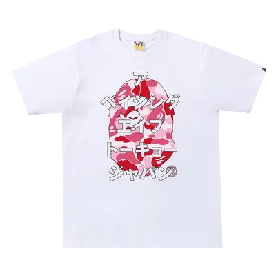 Pre-owned Bape Abc Camo Japanese Letters Tee 'white/pink'