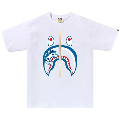 Pre-owned Bape Abc Camo Milo Shark Tee 'white/blue' | Men's Size Xl