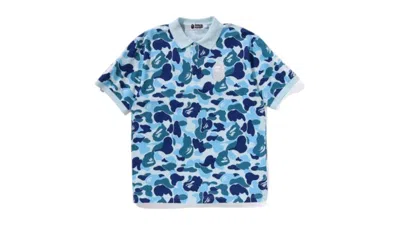 Pre-owned Bape Abc Camo Pile Jacquard Relaxed Fit Polo Shirt In Blue