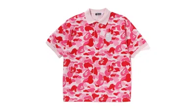 Pre-owned Bape Abc Camo Pile Jacquard Relaxed Fit Polo Shirt In Pink