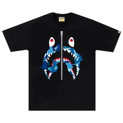 Pre-owned Bape Abc Camo Rebuild Shark Tee 'black/blue'