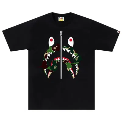 Pre-owned Bape Abc Camo Rebuild Shark Tee 'black/green'