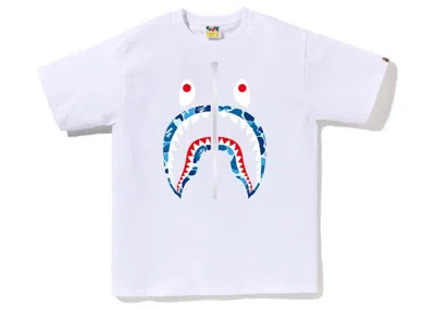 Pre-owned Bape Abc Camo Shark Silver Zip T-shirt White/ White/blue In Multi