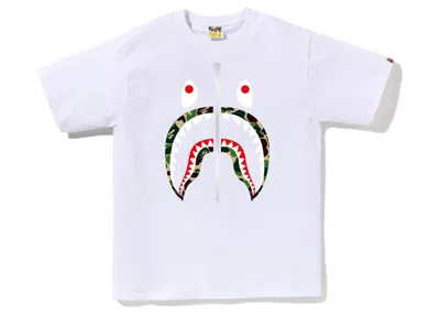 Pre-owned Bape Abc Camo Shark Silver Zip T-shirt White/ White/green