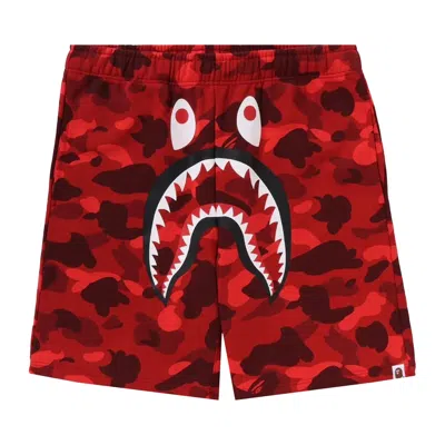 Pre-owned Bape Abc Camo Shark Sweatshorts 'red'
