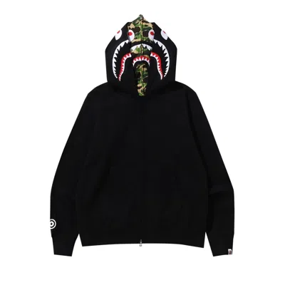Pre-owned Bape Abc Camo Shark Wide Fit Full Zip Double Hoodie 'black'
