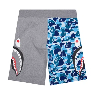 Pre-owned Bape Abc Camo Side Shark Sweatshorts 'blue/grey'