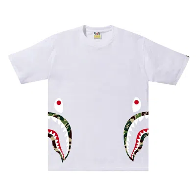 Pre-owned Bape Abc Camo Side Shark Tee 'white/green'