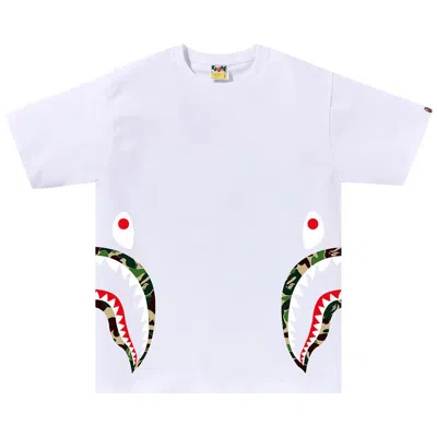 Pre-owned Bape Abc Camo Side Shark Tee 'white/green' | Men's Size M