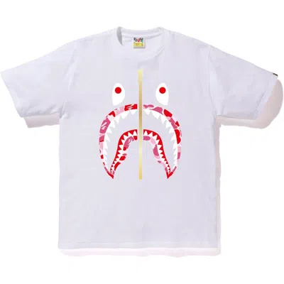 Pre-owned Bape Abc Gold Zip Shark T-shirt White/ White/pink In Multi