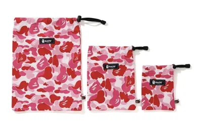 Pre-owned Bape Abc Pouch (set Of 3) In Pink