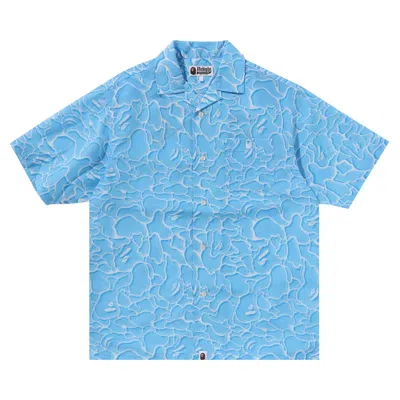 Pre-owned Bape Abc Sea Surface Camo Open Collar Shirt 'blue'