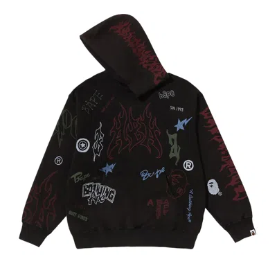 Pre-owned Bape Allover Print Relaxed Fit Pullover Hoodie 'black' | Men's Size L