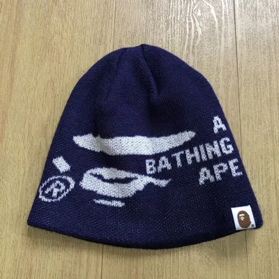 Pre-owned Bape Ape Face Knit Cap In Navy