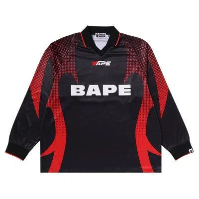Pre-owned Bape Ape Flame Monogram Jacquard Logo Relaxed Fit Football Jersey 'black' | Men's Size L
