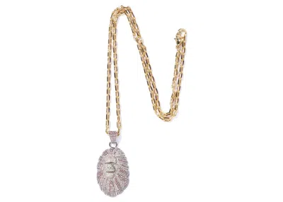 Pre-owned Bape Ape Head Crystal Stone Necklace (fw22) In Gold