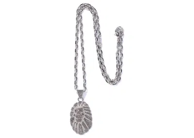 Pre-owned Bape Ape Head Crystal Stone Necklace (fw22) In Silver