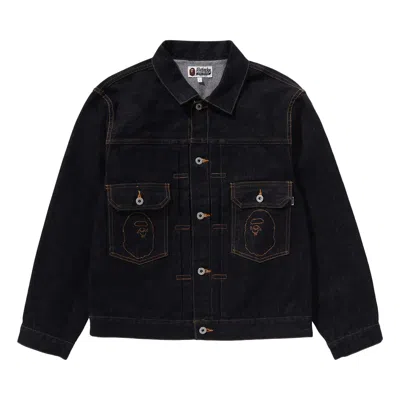 Pre-owned Bape Ape Head Denim Jacket 'indigo' In Blue