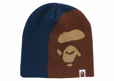 Pre-owned Bape Ape Head Knit Cap In Navy Blue