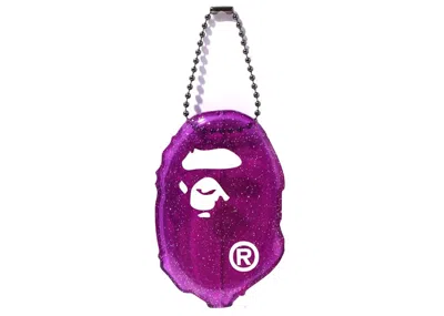 Pre-owned Bape Ape Head Lame Coin Case In Purple