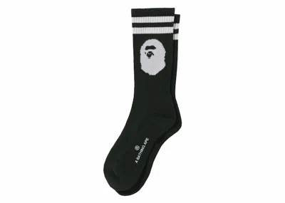 Pre-owned Bape Ape Head Line Socks In Olivedrab Green