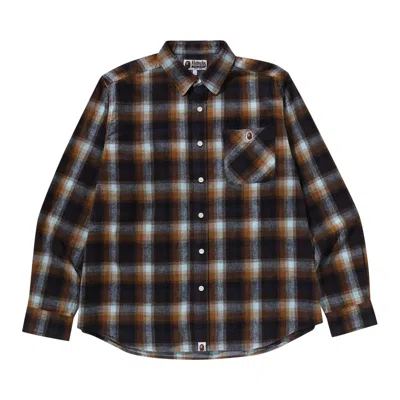 Pre-owned Bape Ape Head One Point Check Relaxed Fit Shirt 'beige' In Brown