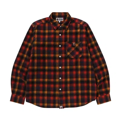 Pre-owned Bape Ape Head One Point Check Relaxed Fit Shirt 'red'