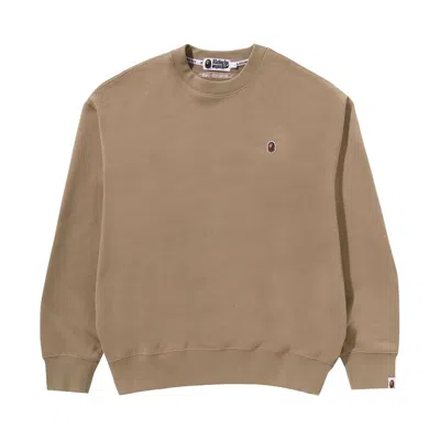 Pre-owned Bape Ape Head One Point Crewneck 'beige' In Tan