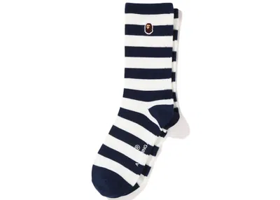 Pre-owned Bape Ape Head One Point Hoop Socks In Navy Blue