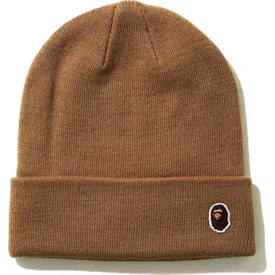 Pre-owned Bape Ape Head One Point Knit Cap (fw20) In Beige
