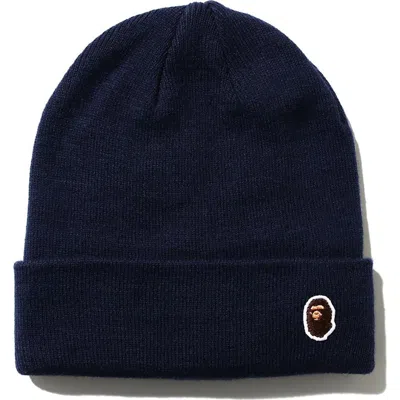 Pre-owned Bape Ape Head One Point Knit Cap (fw20) In Navy Blue