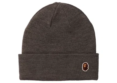 Pre-owned Bape Ape Head One Point Knit Cap (fw21) In Gray