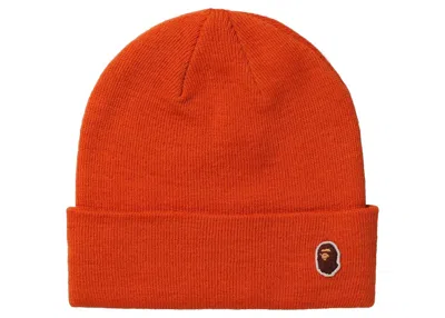 Pre-owned Bape Ape Head One Point Knit Cap (fw21) In Orange