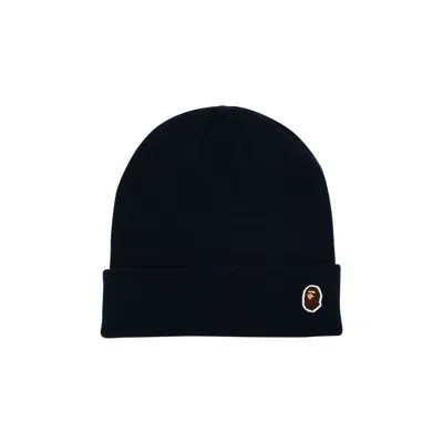 Pre-owned Bape Ape Head One Point Knit Cap 'navy' In Blue