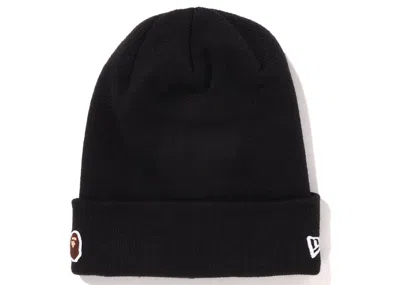 Pre-owned Bape Ape Head One Point New Era Knit Beanie In Black
