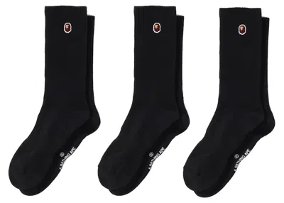 Pre-owned Bape Ape Head One Point Socks (3 Pack) In Black