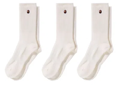 Pre-owned Bape Ape Head One Point Socks (3 Pack) In White