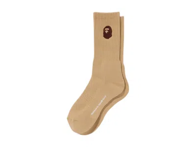Pre-owned Bape Ape Head One Point Socks (ss25) In Beige