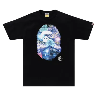 Pre-owned Bape Ape Head Photo Firework Tee 'black' | Men's Size Xl