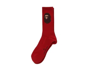 Pre-owned Bape Ape Head Socks (ss25) In Red