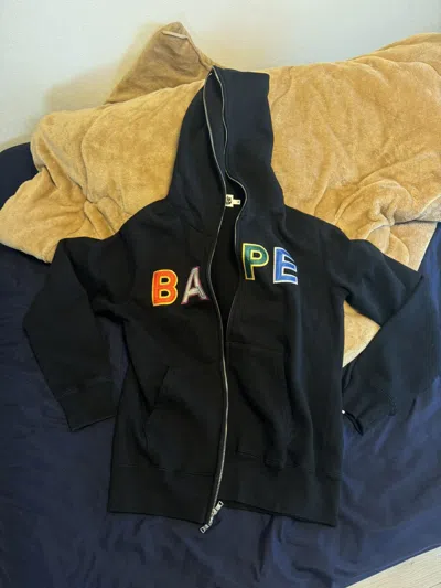 Pre-owned Bape Applique Full Zip Hoodie In Black