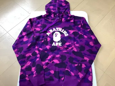 Pre-owned Bape Authentic A Bathing Ape  Color Camo College Pullover Hoodie Purple L Xl 2xl