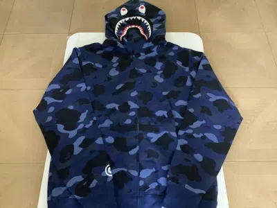 Pre-owned Bape Authentic A Bathing Ape  Color Camo Shark Full Zip Hoodie Navy Men's Xl In Blue