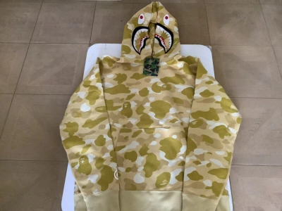 Pre-owned Bape Authentic A Bathing Ape  Color Camo Shark Pullover Hoodie Yellow Men's L Xl