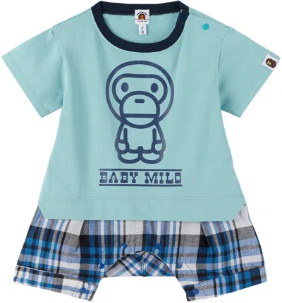 Bape Baby Blue Baby Milo Layered Romper In Sax