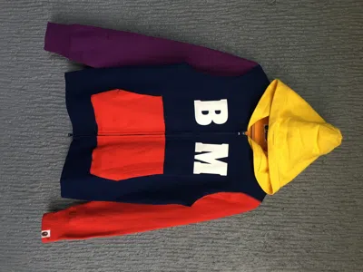 Pre-owned Bape Baby Milo "bm" & Logo On Back Mulicolor-block Hoodie In Multicolor